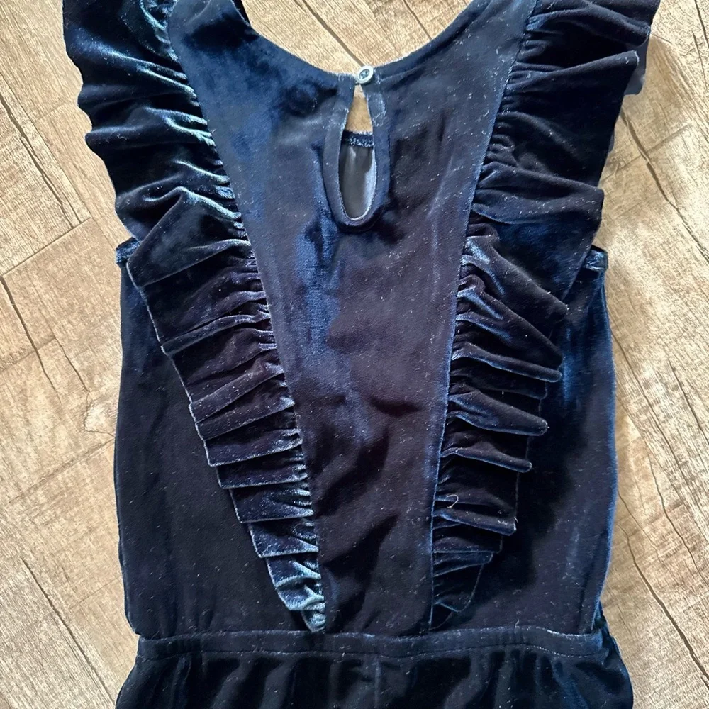 Toddler Girls Velour Jumper 3T‎ Navy Blue Ruffle Sleeveless Soft Stretch